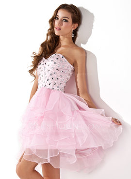 A-Line/Princess Sweetheart Short/Mini Organza Satin Homecoming Dress With Beading (022020580)