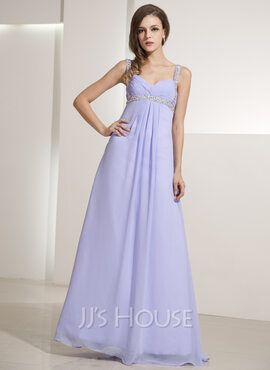 A-Line/Princess V-neck Floor-Length Chiffon Holiday Dress With Ruffle Beading (020014196)