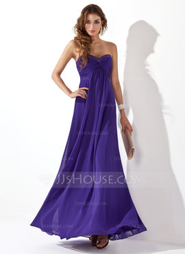 Empire Sweetheart Floor-Length Chiffon Evening Dress With Ruffle Beading (017020658)