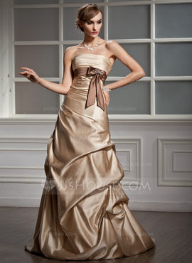 A-Line/Princess Strapless Court Train Satin Wedding Dress With Ruffle Sashes Beadwork (002000469)