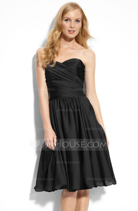 New Style A-Line/Princess Sweetheart Knee-Length Chiffon Charmeuse With Ruffle (043004243)