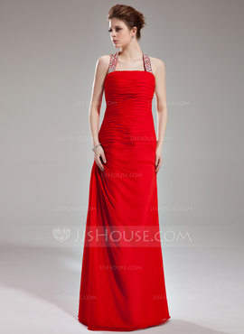 Sheath Halter Floor-Length Chiffon Evening Dress With Ruffle Beading Sequins (017002264)