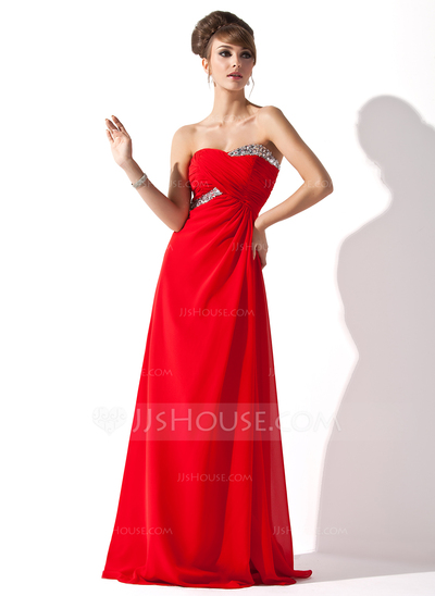 Empire Sweetheart Floor-Length Chiffon Evening Dress With Ruffle Beading (017013788)