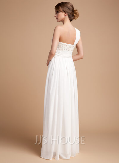 A-Line/Princess One-Shoulder Floor-Length Chiffon Holiday Dress With Ruffle Beading (020014487)