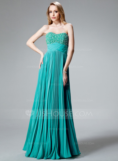 Empire Sweetheart Floor-Length Chiffon Holiday Dress With Ruffle Beading (020003246)