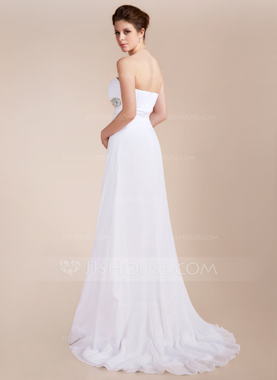 Empire Sweetheart Sweep Train Chiffon Prom Dress With Ruffle Beading (018020741)