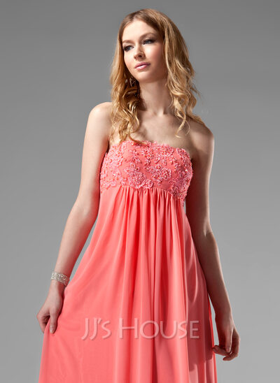 Empire Strapless Floor-Length Chiffon Holiday Dress With Ruffle Lace Beading (020003264)
