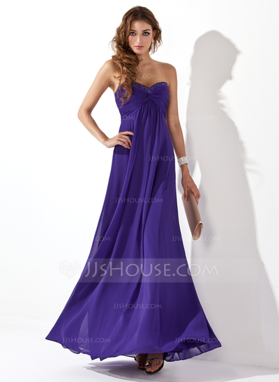 Empire Sweetheart Floor-Length Chiffon Evening Dress With Ruffle Beading (017020658)