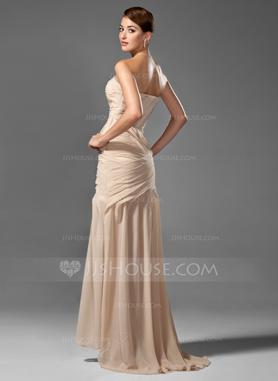 Sheath Sweetheart Sweep Train Chiffon Prom Dress With Ruffle Beading (018005251)