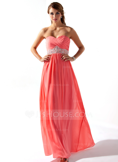 Empire Sweetheart Floor-Length Chiffon Prom Dress With Ruffle Beading (018005353)
