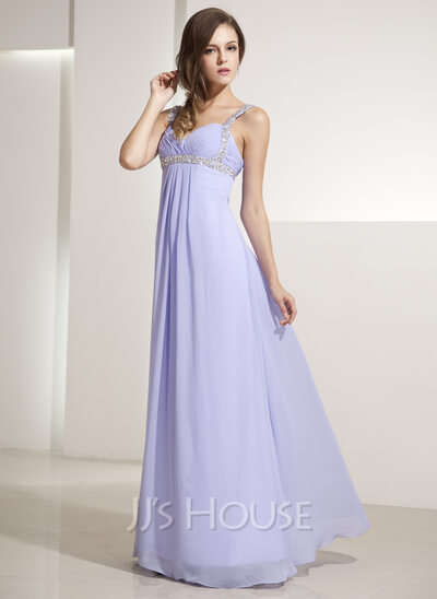A-Line/Princess V-neck Floor-Length Chiffon Holiday Dress With Ruffle Beading (020014196)