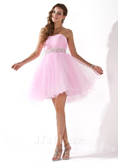 A-Line/Princess Sweetheart Short/Mini Tulle Homecoming Dress With Beading (022020909)