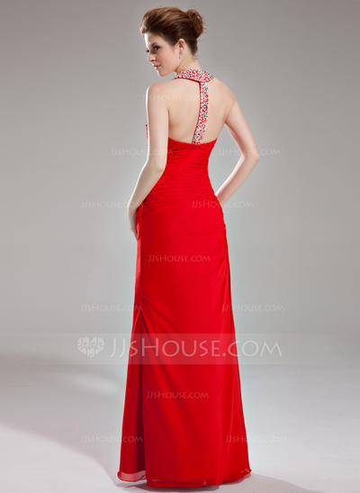 Sheath Halter Floor-Length Chiffon Evening Dress With Ruffle Beading Sequins (017002264)