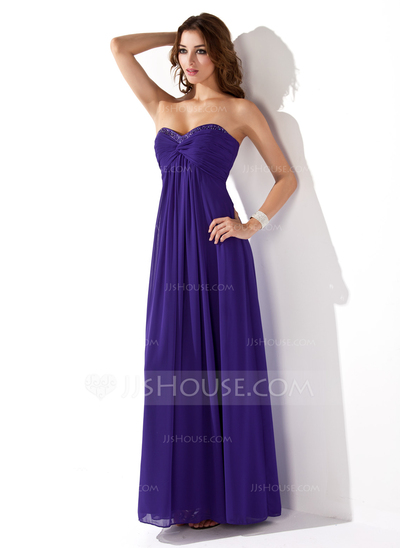 Empire Sweetheart Floor-Length Chiffon Evening Dress With Ruffle Beading (017020658)