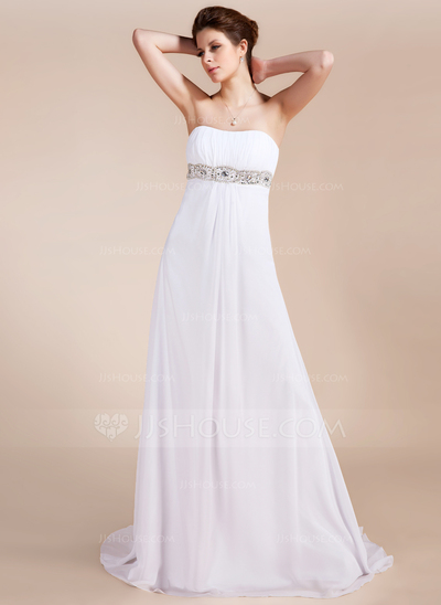 Empire Sweetheart Sweep Train Chiffon Prom Dress With Ruffle Beading (018020741)