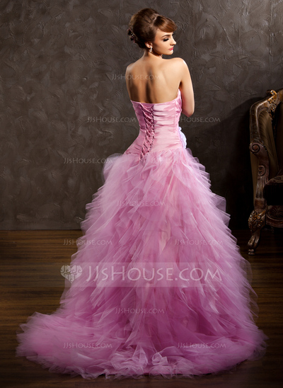 Ball-Gown Sweetheart Sweep Train Taffeta Tulle Wedding Dress With Ruffle Flower(s) (002011428)