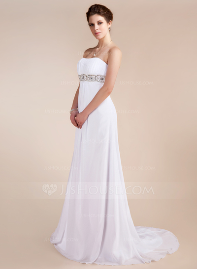 Empire Sweetheart Sweep Train Chiffon Prom Dress With Ruffle Beading (018020741)