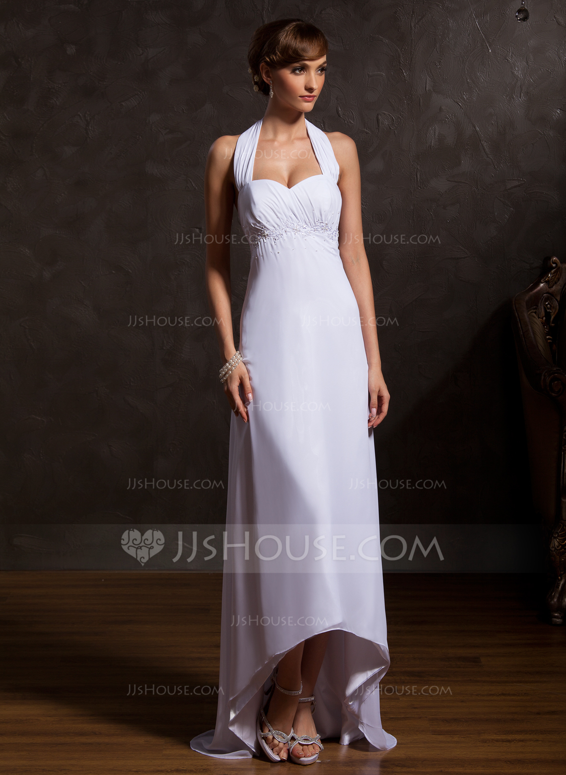 Empire Halter Asymmetrical Chiffon Mother of the Bride Dress With