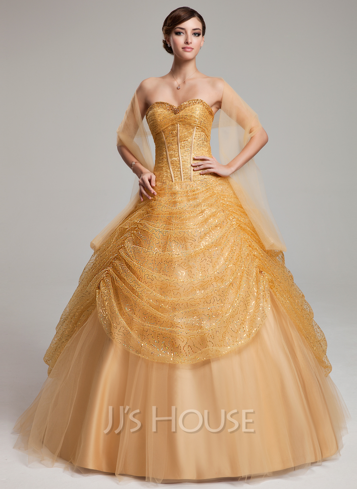 BallGown Sweetheart FloorLength Tulle Sequined Quinceanera Dress With