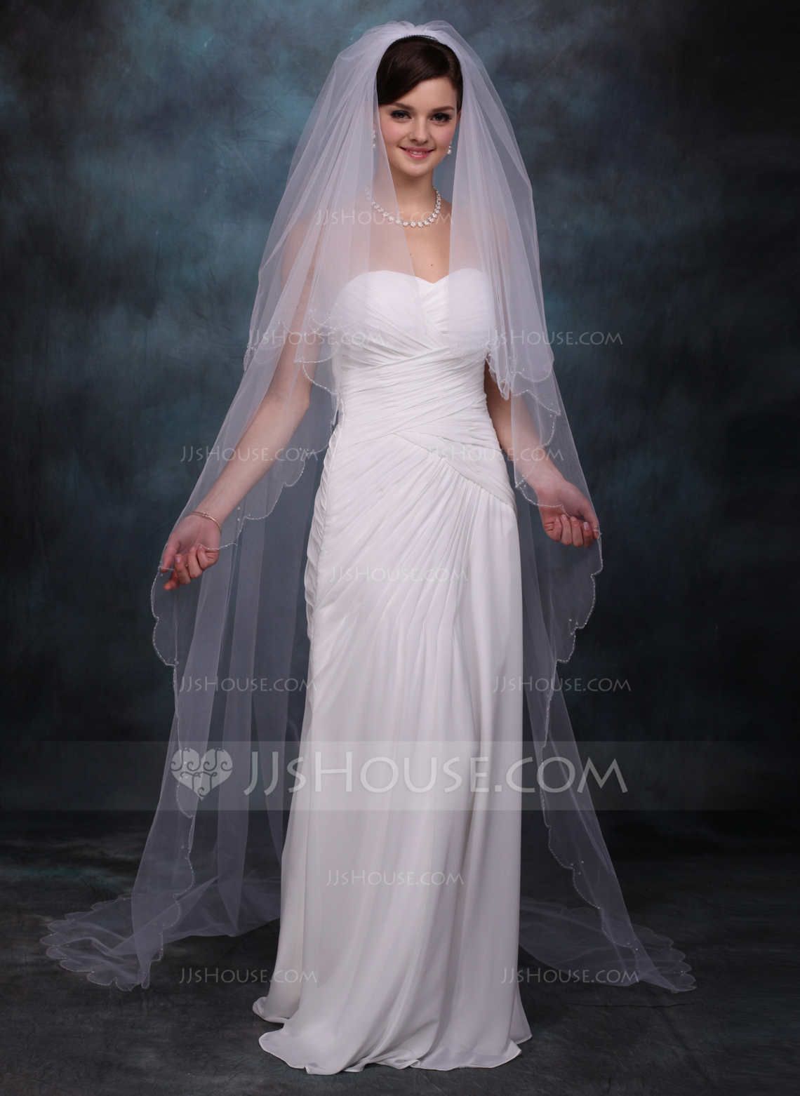 Twotier Chapel Bridal Veils With Scalloped Edge (006013297) JJsHouse