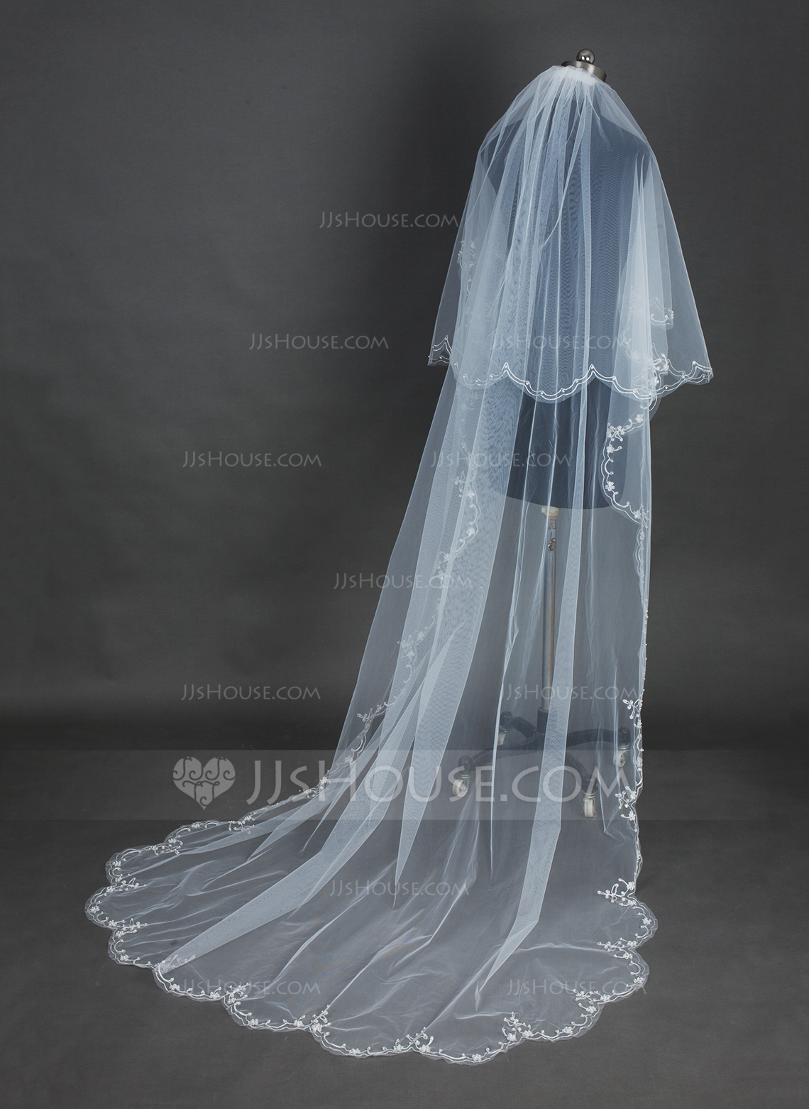 Twotier Cathedral Bridal Veils With Scalloped Edge (006076542) JJsHouse