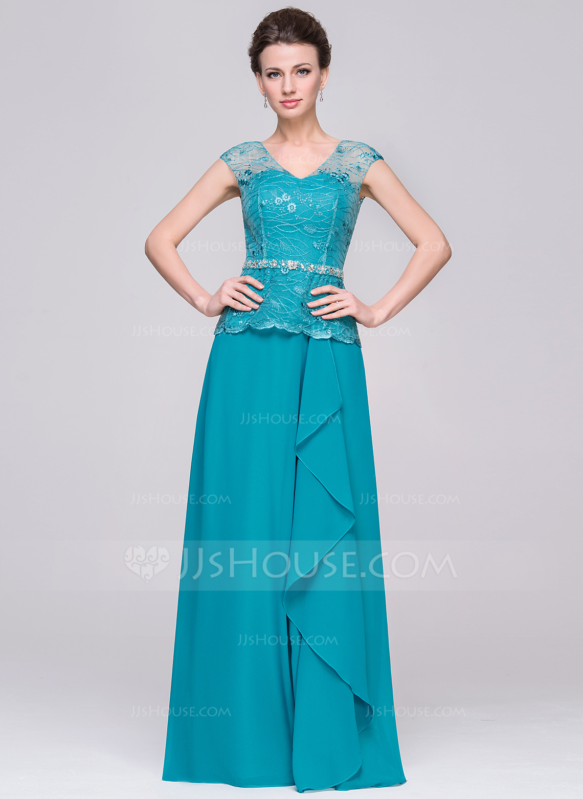 ALine/Princess Vneck FloorLength Chiffon Mother of the Bride Dress
