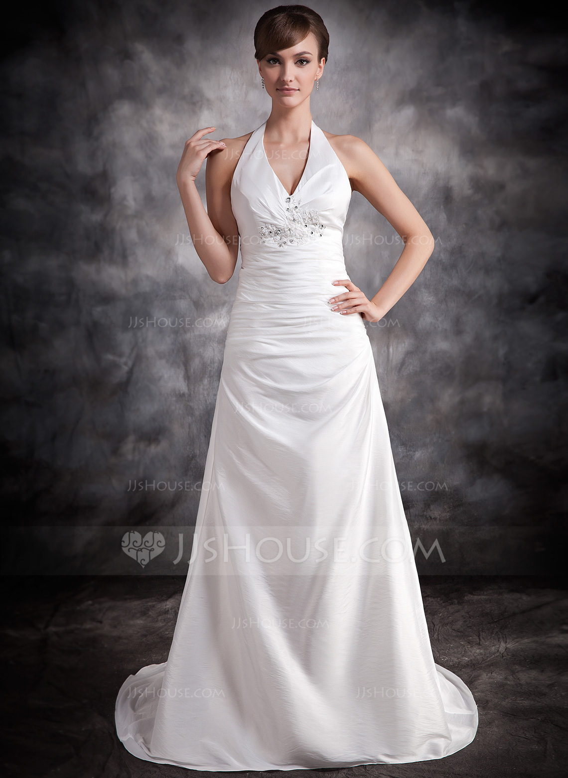ALine/Princess Halter Court Train Taffeta Wedding Dress With Ruffle