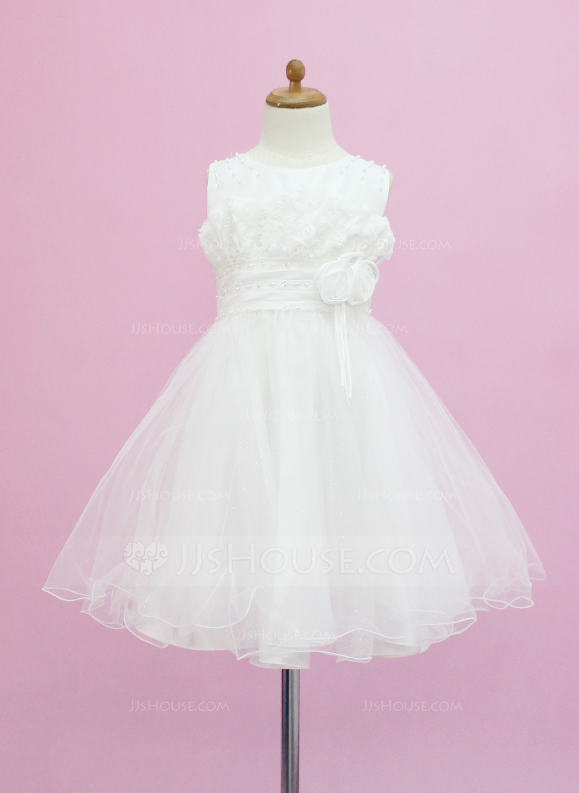 ALine/Princess Scoop Neck TeaLength Tulle Flower Girl Dress With