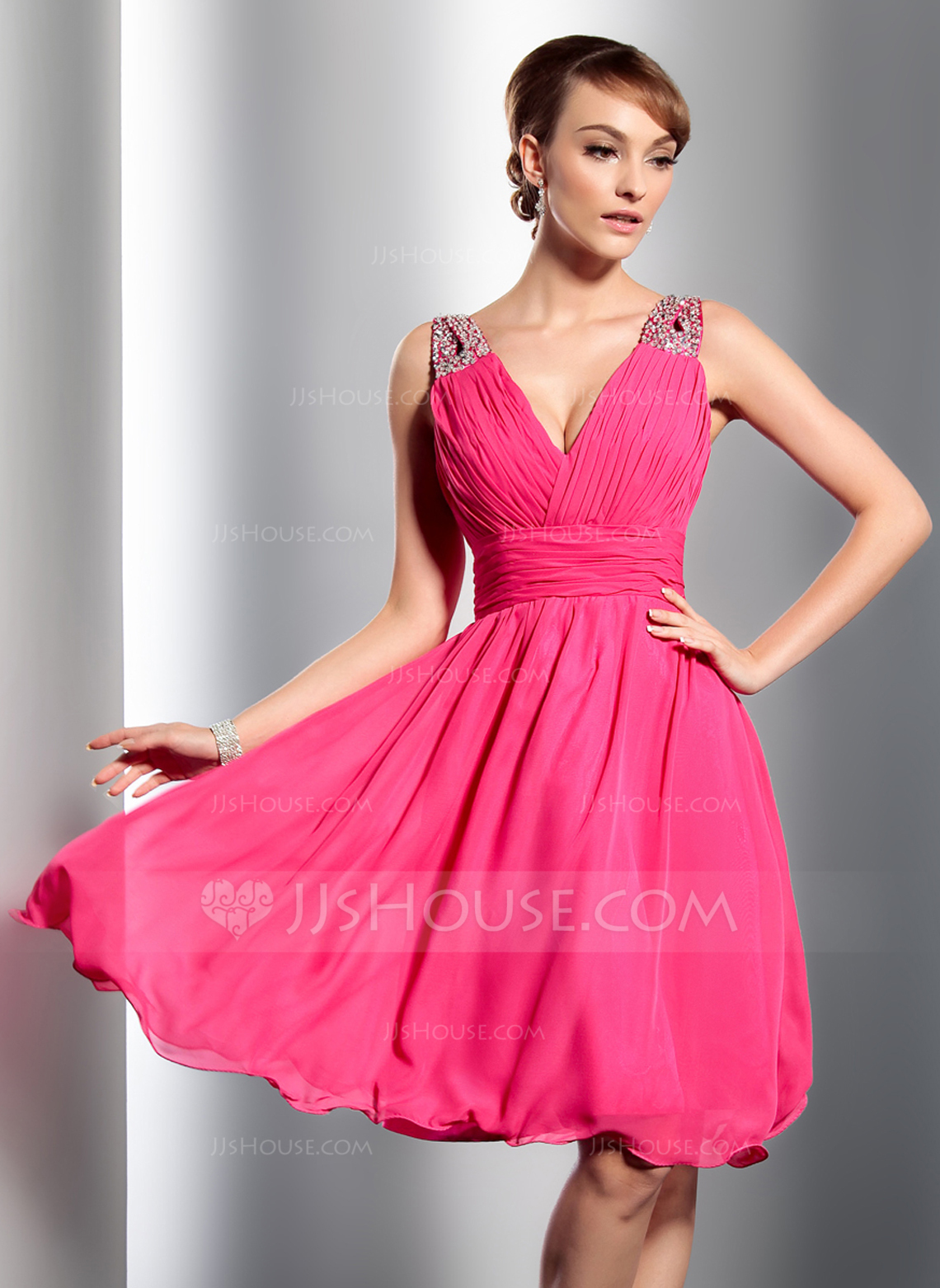 ALine/Princess Vneck KneeLength Chiffon Dress With Ruffle
