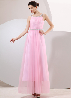 A-Line/Princess Scoop Neck Ankle-Length Tulle Prom Dress With Ruffle Lace Beading (018014065)