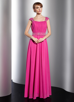 A-Line/Princess Scoop Neck Floor-Length Chiffon Holiday Dress With Ruffle Beading (020014751)
