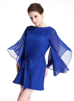 A-Line/Princess Scoop Neck Short/Mini Chiffon Cocktail Dress With Sash (016021215)