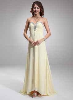 A-Line/Princess Sweetheart Sweep Train Chiffon Evening Dress With Ruffle Beading (017016879)