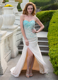 Mermaid Sweetheart Court Train Chiffon Prom Dress With Beading Sequins (018024665)