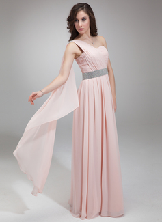 A-Line/Princess One-Shoulder Floor-Length Chiffon Evening Dress With Ruffle Beading (017018814)