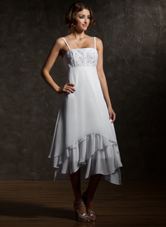 Empire Tea-Length Chiffon Wedding Dress With Lace (002000024)