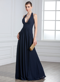 A-Line/Princess Halter Floor-Length Chiffon Evening Dress With Ruffle (017020328)