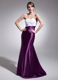 Mermaid Sweetheart Sweep Train Charmeuse Evening Dress With Ruffle Beading Sequins (017014564)