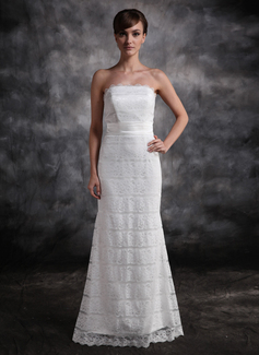 Mermaid Strapless Floor-Length Lace Evening Dress With Sash (017016878)