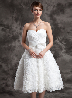 A-Line/Princess Sweetheart Knee-Length Taffeta Wedding Dress With Ruffle Sashes Flower(s) Sequins (002015015)