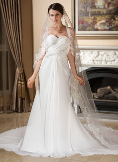Sheath/Column Sweetheart Watteau Train Chiffon Wedding Dress With Ruffle Lace Beadwork (002011577)