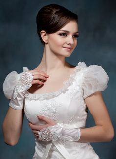 Elastic Satin Beadings Lace Wrist Gloves (014020497)