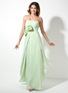 Empire Strapless Floor-Length Chiffon Charmeuse Evening Dress With Ruffle Sash Beading (017017415)