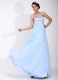 Empire Strapless Floor-Length Chiffon Charmeuse Holiday Dress With Ruffle Beading Sequins (020016075)