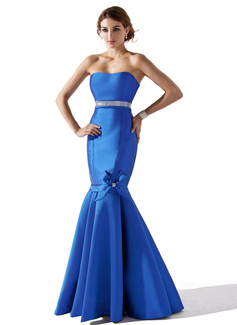 Mermaid Sweetheart Floor-Length Satin Evening Dress With Beading Flower(s) (017013797)