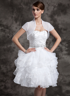 A-Line/Princess Sweetheart Knee-Length Organza Satin Wedding Dress With Beadwork Sequins (002024083)