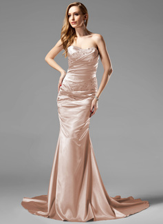 Mermaid Sweetheart Court Train Charmeuse Holiday Dress With Ruffle Beading (020013079)