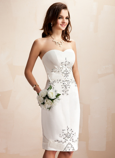 Sheath/Column Sweetheart Knee-Length Satin Wedding Dress With Beadwork Sequins (002012673)