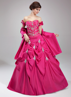 Ball-Gown Sweetheart Floor-Length Taffeta Quinceanera Dress With Embroidered Ruffle Beading (021003148)