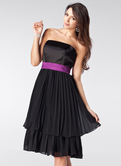 A-Line/Princess Strapless Knee-Length Chiffon Satin Bridesmaid Dress With Ruffle Sash (007000944)